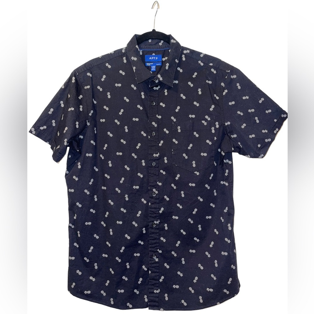 Black with Pineapples Short Sleeve Collared Men’s button down Shirt